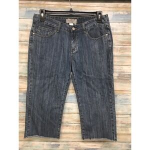TEX Max Azria Women Blue Denim Crop Jeans Frayed Hem Size 30 High Rise Bermuda‎